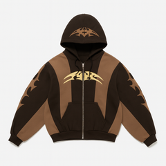 Tribal Embroidered Zippered Hoodie
