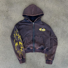 Distressed Cropped Zip Hoodie