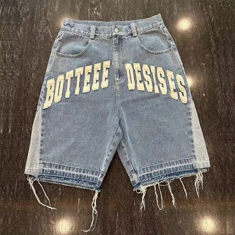 Embroidered Denim Shorts
