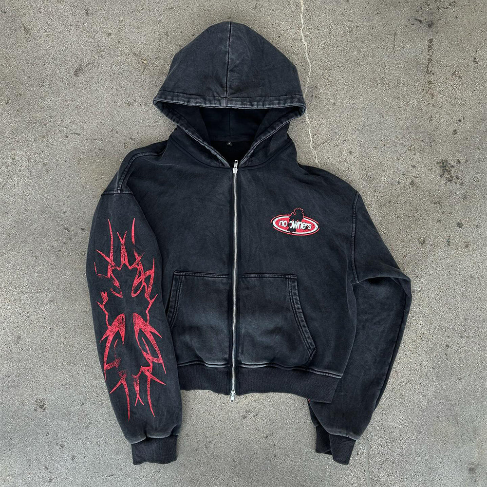 Distressed Cropped Zip Hoodie
