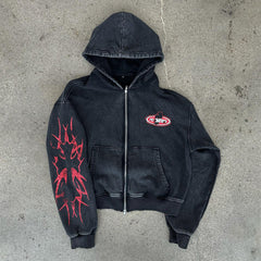 Distressed Cropped Zip Hoodie