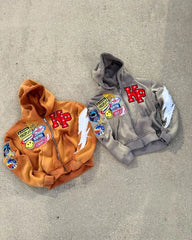 Patch Letter Embroidered Zipper Hoodie