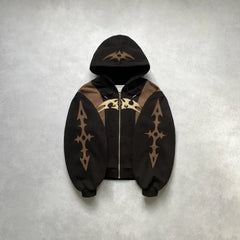 Akembos Tribal Embroidered Zippered Hoodie