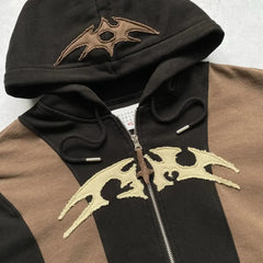 Akembos Tribal Embroidered Zippered Hoodie