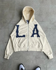 Embroidered American Street Zipper Hoodie