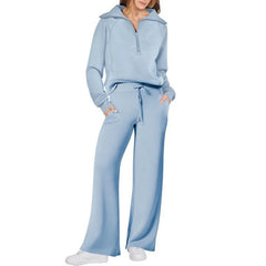 Akembos 2 Piece Outfits Half Zip Sweatshirt And Wide Leg Sweatpant