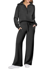 Akembos 2 Piece Outfits Half Zip Sweatshirt And Wide Leg Sweatpant