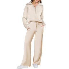 Akembos 2 Piece Outfits Half Zip Sweatshirt And Wide Leg Sweatpant