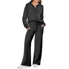 Akembos 2 Piece Outfits Half Zip Sweatshirt And Wide Leg Sweatpant